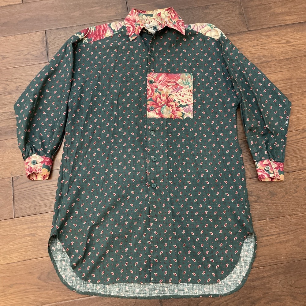 Laura Ashley Vintage Cotton/Wool Long‎ Sleeve Shirt Maxi Dress Dark Green P